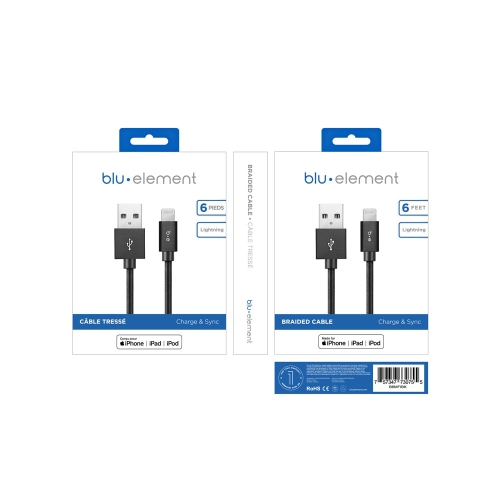 Blu Element Braided Charge/Sync Lightning to USB-A Cable 6ft | Black