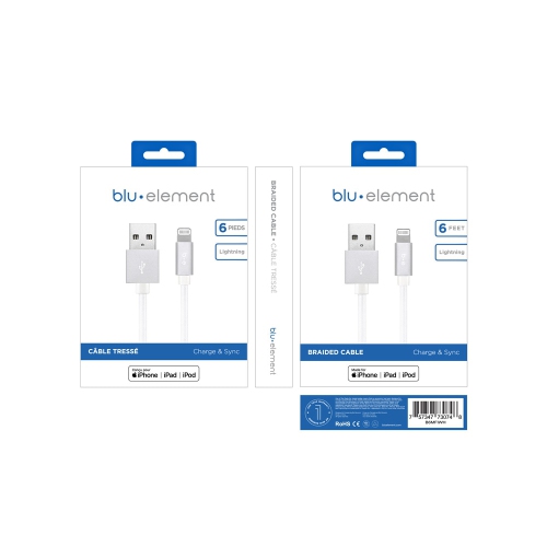 Blu Element Braided Charge/Sync Lightning to USB-A 6ft | White