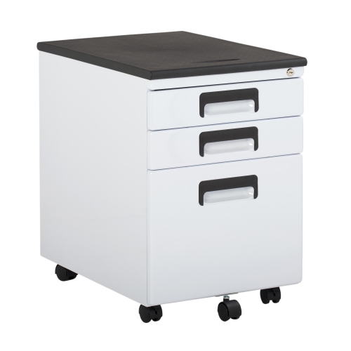 Offex Metal Rolling File Cabinet With 3 Locking Drawers White