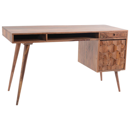 O2 Contemporary Desk with Drawers - Natural Sheesham Wood
