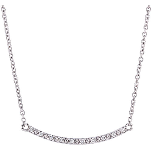 13" 10K White Gold Bar Necklace with 0.05ctw Round Diamonds