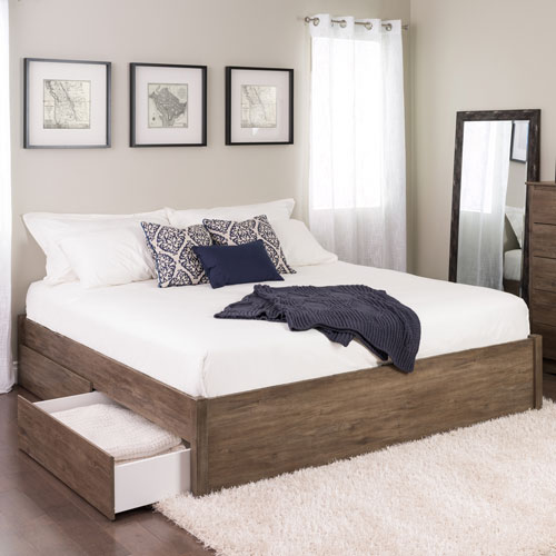 Select Modern Platform Bed with 2-Drawer Storage - King - Drifted Grey
