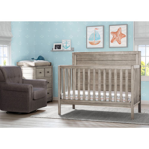 delta cambridge convertible crib in rustic grey