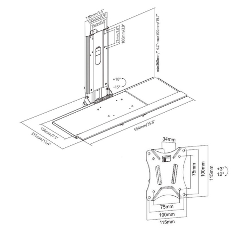 Boost Industries WM-3N1 Single VESA Compatible Height Adjustable Display Wall Mounted Workstation For 13" To 32" Screens