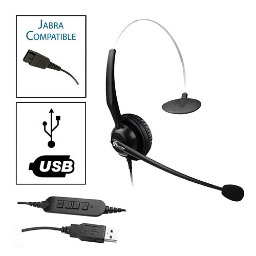 TelPro 1200-J Single-Ear NC Jabra Compatible Headset with Common USB