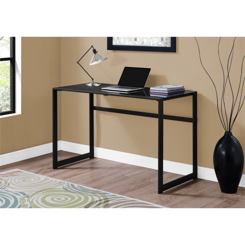 Monarch Specialties i 7379 computer desk 48"l black metal and black tempered glass