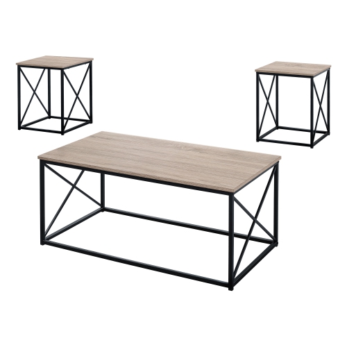 MONARCH  Specialties I 7950P Table Set 3PCs Set Dark Taupe And Metal In Black