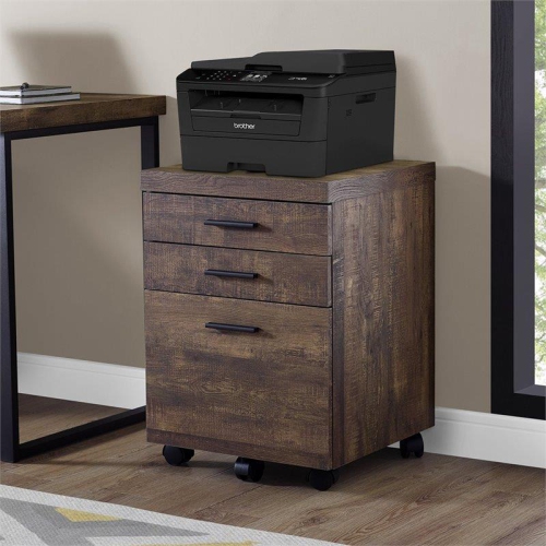 Monarch Specialties i 7400 filing cabinet 3 drawer brown wood grain on castors