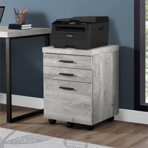 Monarch Specialties i 7401 filing cabinet 3 drawer grey wood grain on castors