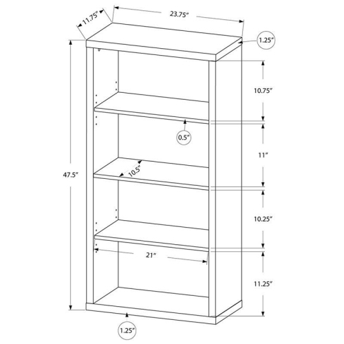 Monarch Specialties i 7404 bookcase 48"h brown wood grain adjustable shelves