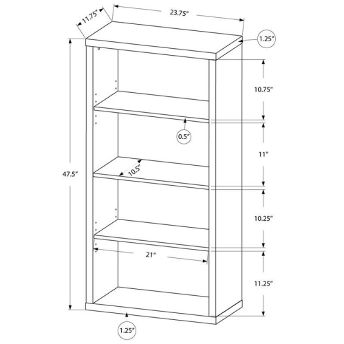 Monarch Specialties i 7406 bookcase 48"h taupe wood grain adjustable shelves