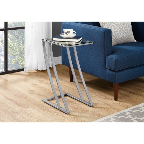 Monarch Specialties i 3090 accent table silver metal with tempered glass