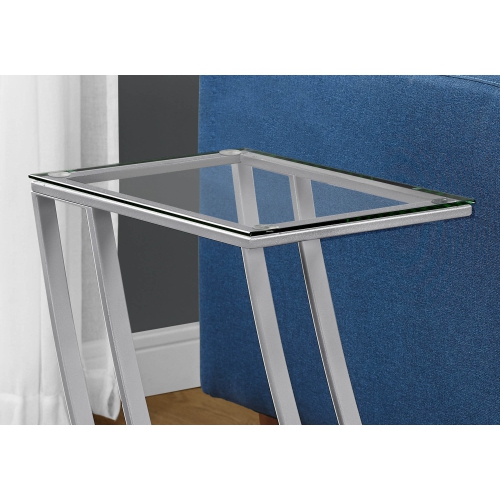 Monarch Specialties i 3090 accent table silver metal with tempered glass