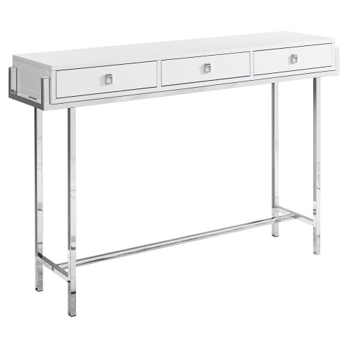 Monarch Specialties i 3297 accent table 48"l glossy white and chrome metal
