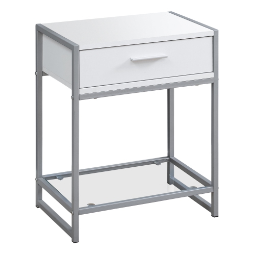 Monarch Specialties i 3503 accent table 22"h white silver metal and tempered glass