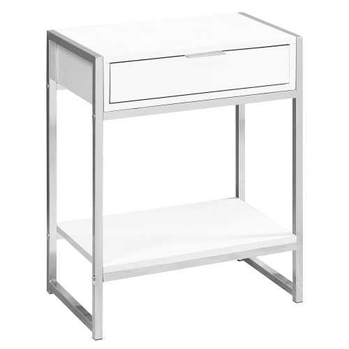 Monarch Specialties i 3480 accent table 24"h glossy white and chrome metal