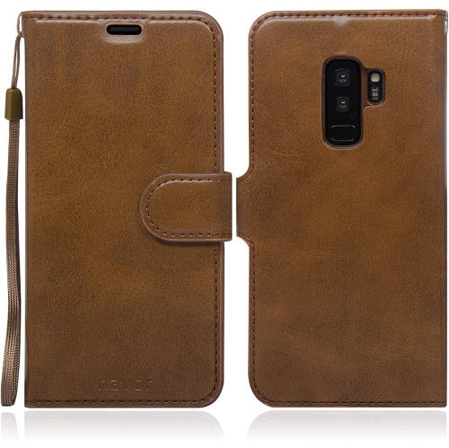 navor Slim & Light Premium Flip Wallet Case with RFID Protection Compatible for Samsung Galaxy S9 Plus-Brown