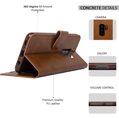 navor Slim & Light Premium Flip Wallet Case with RFID Protection Compatible for Samsung Galaxy S9 Plus-Brown