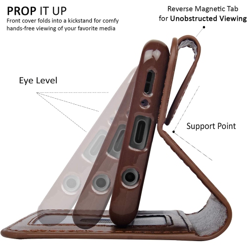 navor Slim & Light Premium Flip Wallet Case with RFID Protection Compatible for Samsung Galaxy S9 Plus-Brown