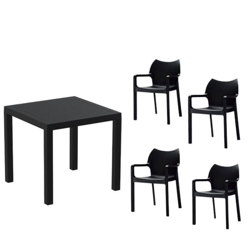 HOME SQUARE  5 Piece Patio Dining Set With Resin Dining Table And Dining Chair In In Black