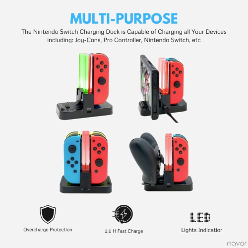 navor Controller Dock Stand - Joy-Con Charger Dock For Nintendo Switch Gaming Controllers - Charging Dock for Joy-con and Pro Controller with Type C