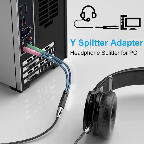 Headphone Splitter Cable for PC, 3.5mm Jack Headset Adapter Convertors for PC 3.5mm Female with Headphone/Microphone Transform to 2 Dual 3.5mm Male