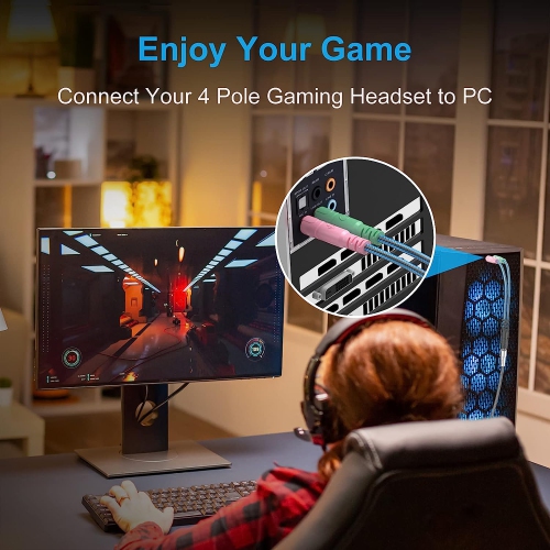 Headphone Splitter Cable for PC, 3.5mm Jack Headset Adapter Convertors for PC 3.5mm Female with Headphone/Microphone Transform to 2 Dual 3.5mm Male