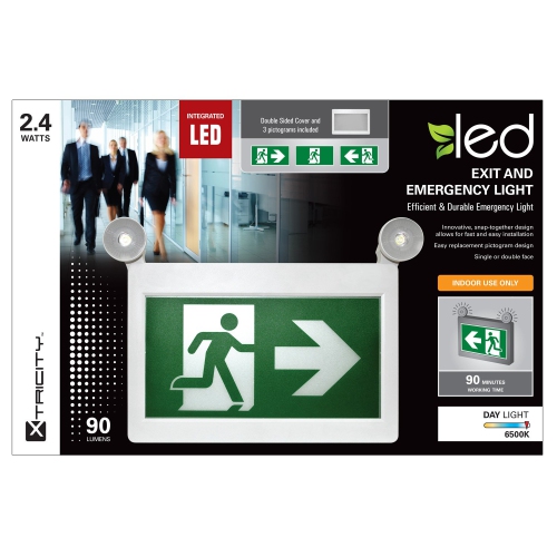 Xtricity LED emergency exit light 1.2w x 2 heads/3 pictogram 90L