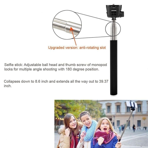 Ultimaxx Selfie Stick Monopod with Adapter For DSLR, SLR And All GoPro Cameras, Collapses to 8.6 Extend to 40 Inch
