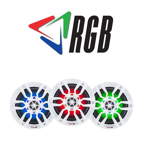 DS18 HYDRO Series 6.5" 2-Way 300 Watt Marine Speakers with Integrated RGB LED Lights, Pair - White