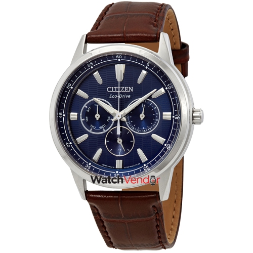 CITIZEN  Corso Dial Brown Leather Men's Watch Bu2070-12L In Blue