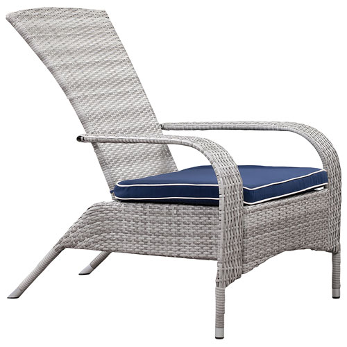 Lakeside Resin Wicker Adirondack Patio Chair with Cushion - Grey/Navy Blue - Only at Best Buy