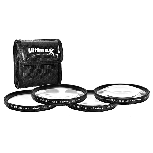 Ultimaxx 55mm 4-Piece Close-Up Macro Multi Coated Filter Kit 1, 2, 4, 10 Diopter Filters for All DSLR Camera Lens with Same Fi