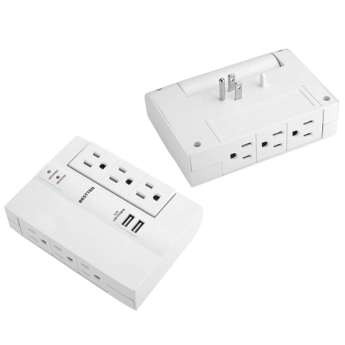 6-Outlet Surge Protector Side Wall Tap Adapter with 2 USB Charging Ports (3.1A total), Suppressor,Certified