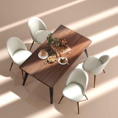 HOMY CASA  Modern 63 In. Dining Table With Mdf Top And Sturdy Iron Legs – Walnut Finish