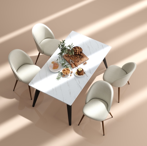 Homy Casa Modern 63 in. Dining Table with MDF Top and Sturdy Iron Legs – Faux Marble Finish