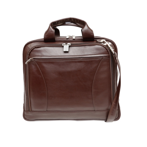ASHLIN  Alastar 15"" Leather Briefcase - In Dark Brown
