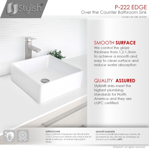 Porcelain Square Vessel Bathroom Sink - White Colour