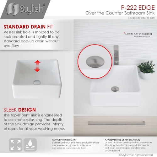 Porcelain Square Vessel Bathroom Sink - White Colour