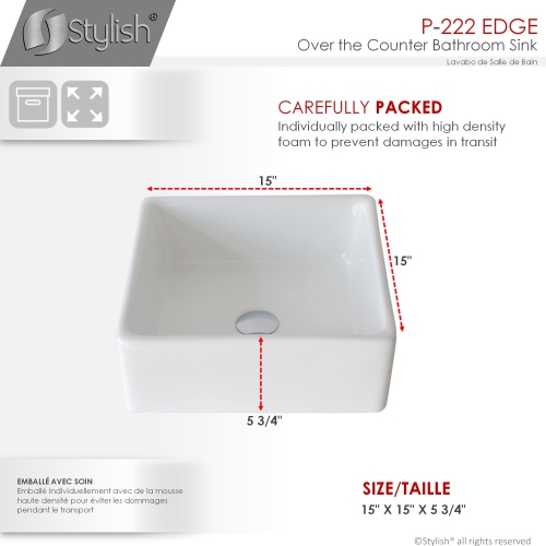 Porcelain Square Vessel Bathroom Sink - White Colour