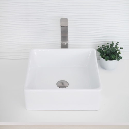 Porcelain Square Vessel Bathroom Sink - White Colour