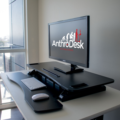 AnthroDesk ErgoSpring Wide Sit Stand Desk Converter with Standing Desk Comfort Mat