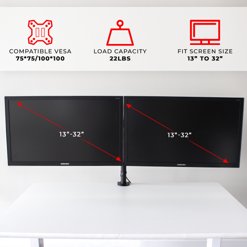 AnthroDesk Dual Monitor Stand Mount, Oversized for 2 LED/LCD/PDP Computer Monitor Screens Up to 32"