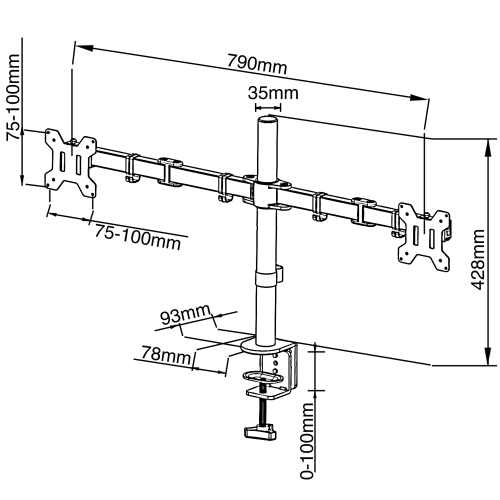 AnthroDesk Dual Monitor Stand Mount, Oversized for 2 LED/LCD/PDP Computer Monitor Screens Up to 32"