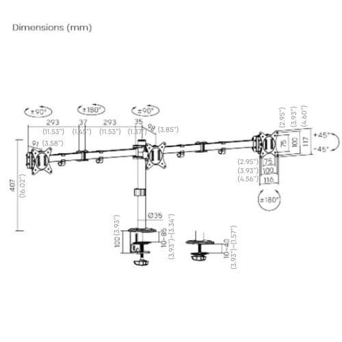 AnthroDesk Triple Monitor Stand Mount for 3 LED/LCD/PDP Computer Monitors Up to 27"