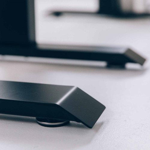 MotionGrey Height Adjustable German Electric Dual Motors Sit to Stand Computer Home and Office Standing Desk Riser - Black Frame