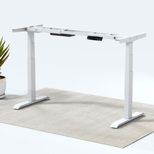 MotionGrey Height Adjustable German Electric Dual Motors Sit to Stand Computer Home and Office Standing Desk Riser - White Frame