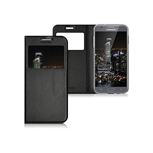 kwmobile Flip Case for Samsung Galaxy S7 Black PU Leather Book Style Wallet Protective Cover with Window