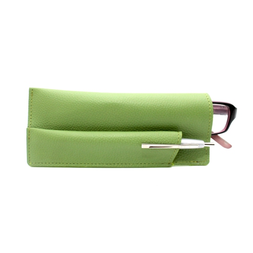 Ashlin Calarbria Leather Eyeglass Case with Pen Loop - Lime Green