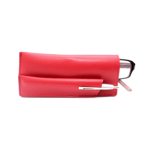 ASHLIN  Calarbria Leather Eyeglass Case With Pen Loop - Fire Engine In Red